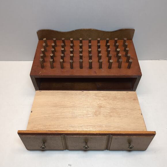 Vintage Wooden Sewing Box Bobbin Holder Spool Drawer Pegs - Picture 6 of 15